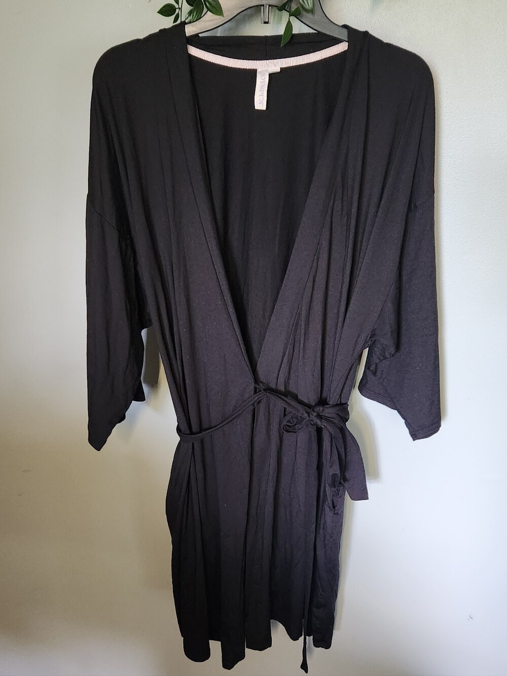 Black Wrap Robe with Tie Belt